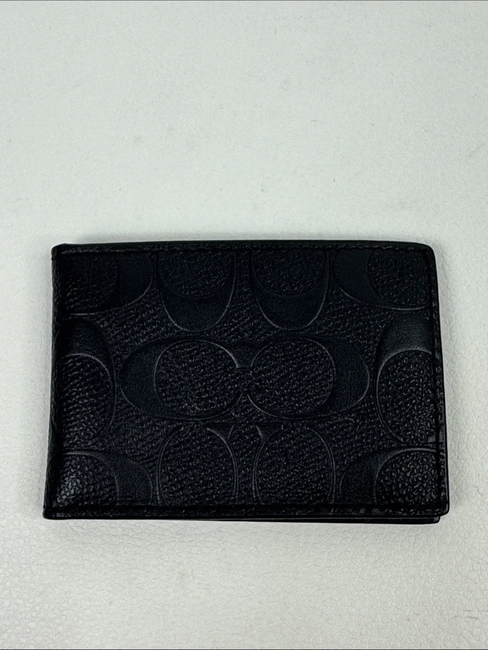 Coach Black Embossed Signature Leather Card Holder wallet ID pocket New